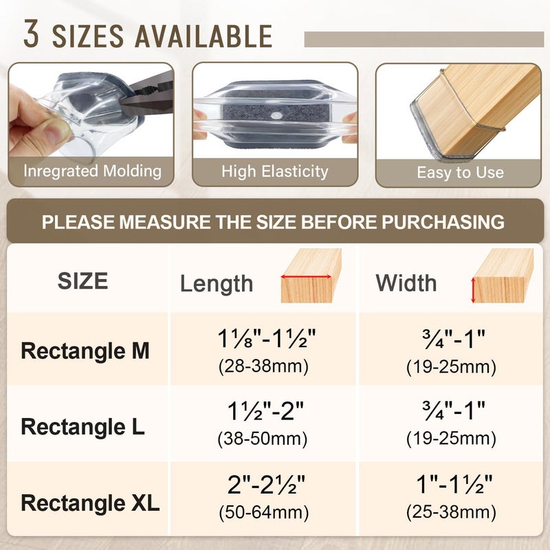BUMACO Chair Leg Floor Protectors Rectangle Chair Leg Protectors for Hardwood Floors Silicone Pads Covers to Protect Floors(Clear-40 Pcs, Rectangle M Fit (W:3/4"" ~ 1"",L:1-1/8""~1-1/2"") - Image 5